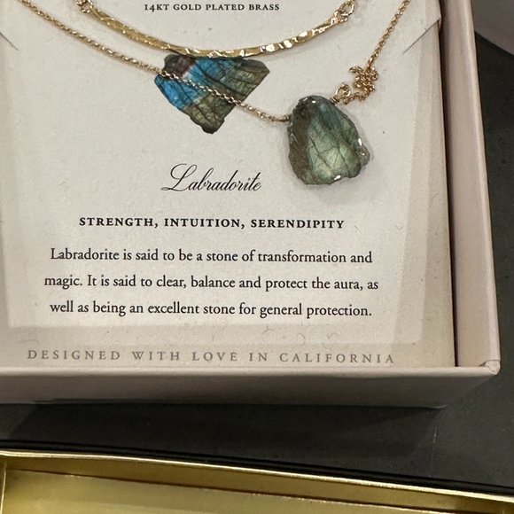 2 PCS Luna Norte Necklaces 14KT GOLD PLATE RAW LABRADORITE GEMS HEALING STONE - Picture 3 of 3